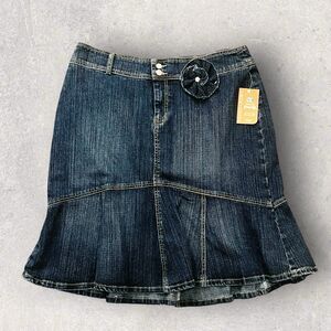 Faded Glory Womens Skirt 18W Denim Zip Front Ruffle Flare Stretch Boho Festival